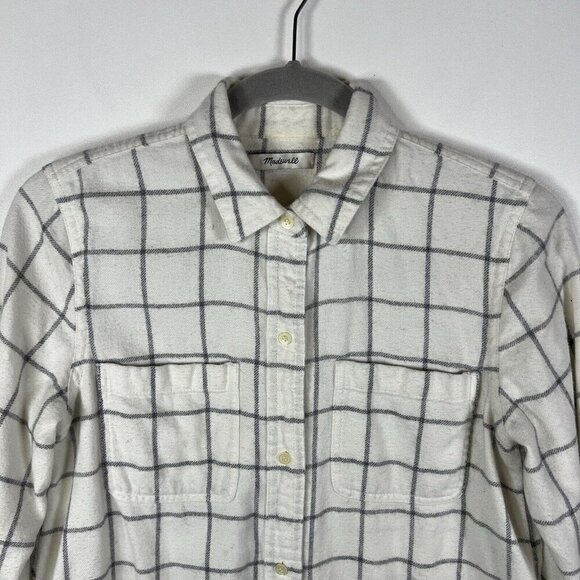 Madewell Button Up Collared Checkered Top Women’s Size Medium White Cotton Wool‎ - Picture 3 of 9